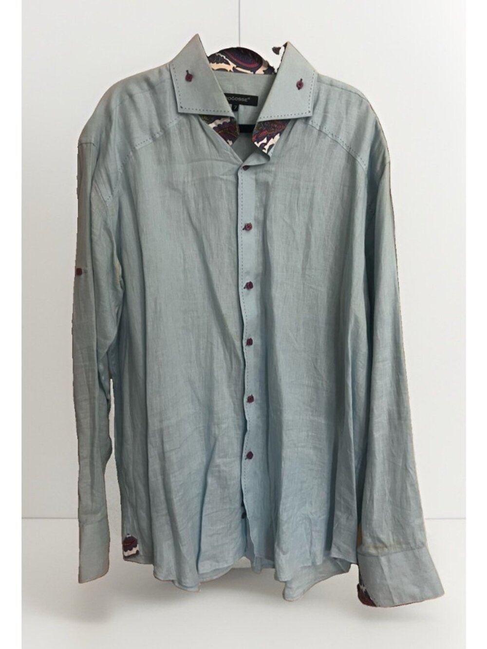 Bogosse Peter men's linen long sleeve Flip Cuff Teal shirt Size 7 3XL Read.   N